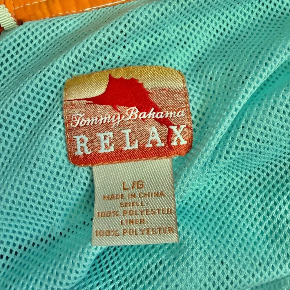 Tommy Bahama swim trunks mens L gray green plaid drawstring pocket lined beach